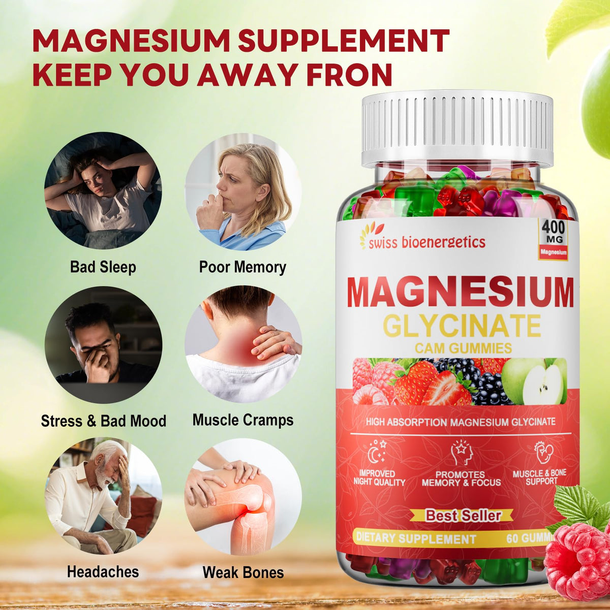 (2 Pack) Magnesium Glycinate Gummies 400mg β Sugar Free, Vegan, Non-GMO