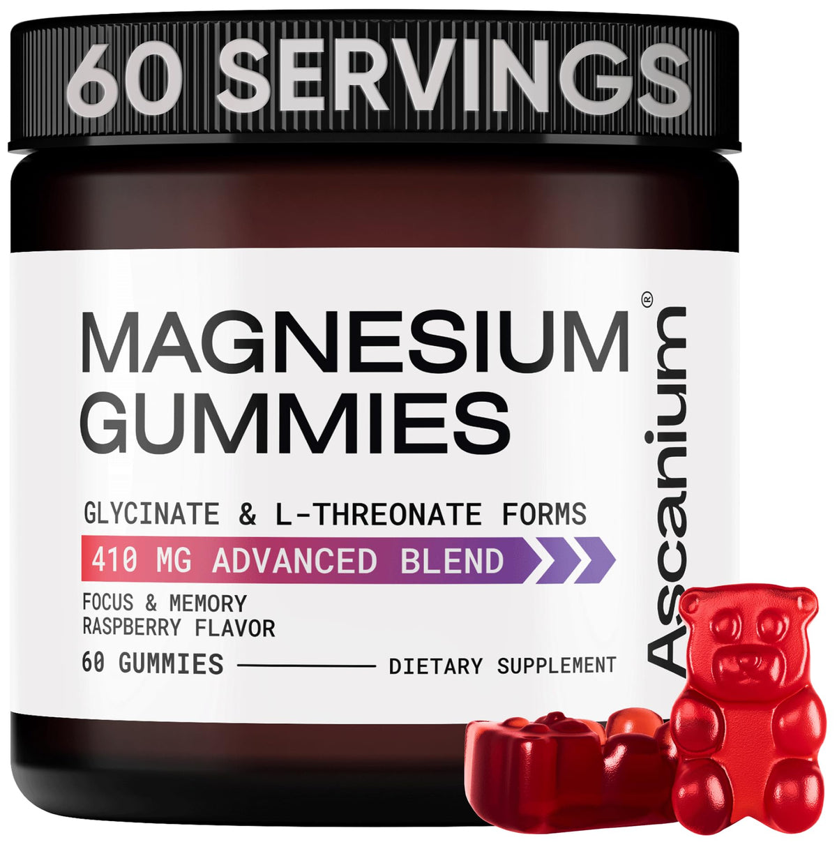Magnesium Gummies 410 mg β Vegan Glycinate & L-Threonate, 60 Chewables