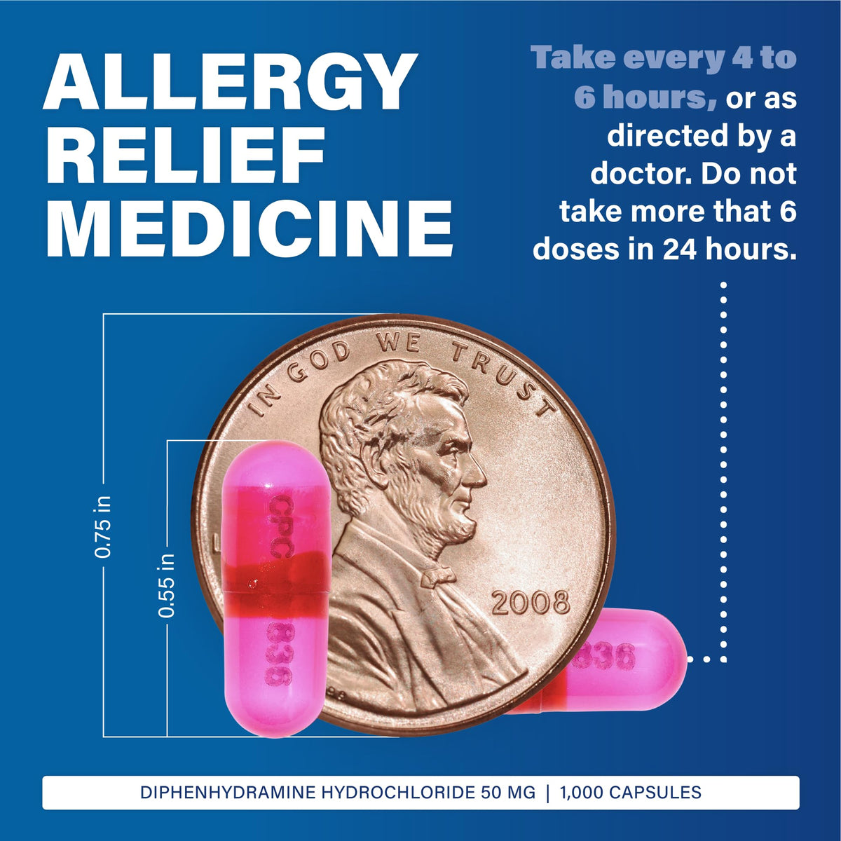 MAJOR Banophen Diphenhydramine HCl 50 mg Capsules β Temporary Allergy Relief (1000 Count)