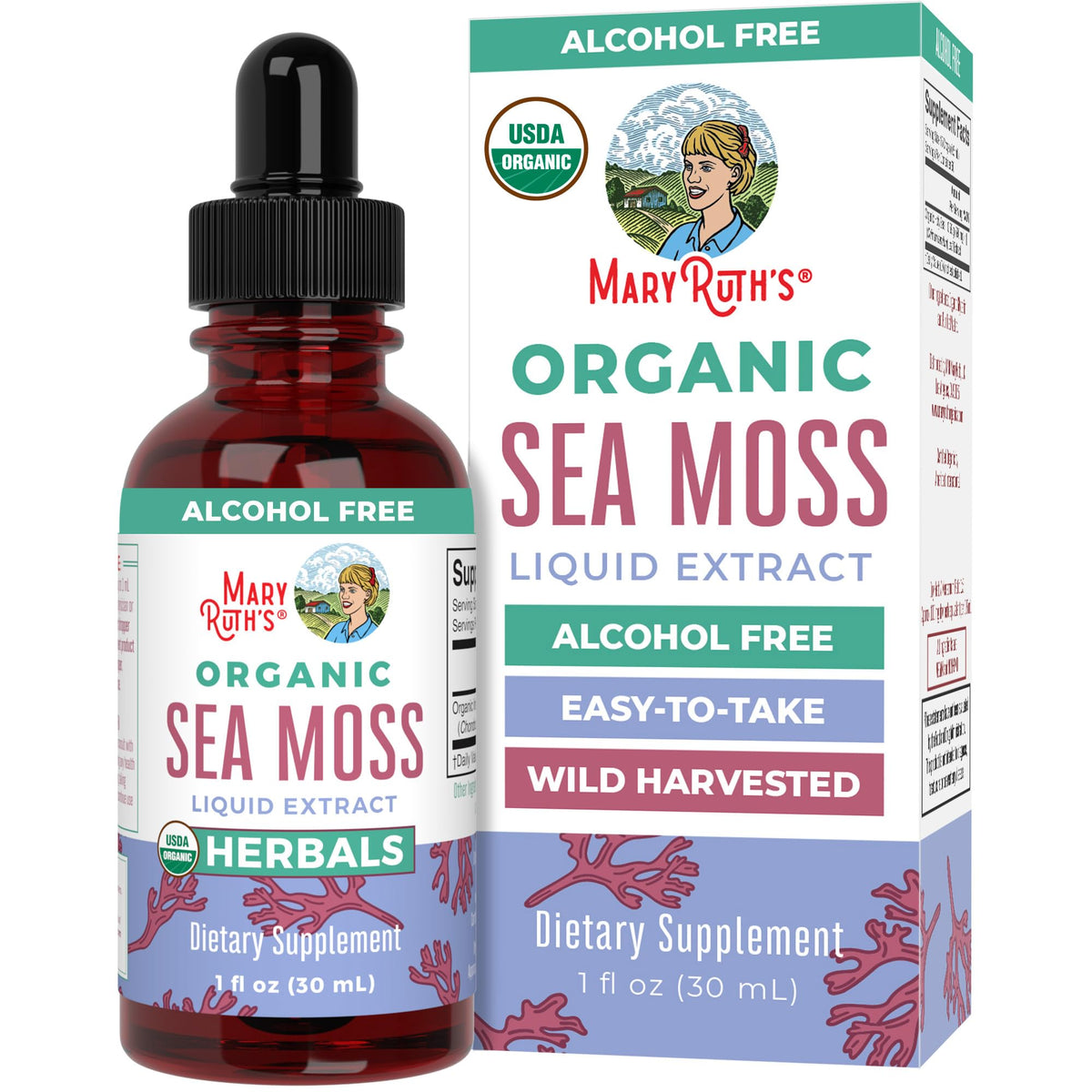 MaryRuth Organics قطرات الطحالب البحرية الأيرلندية العضوية من وزارة الزراعة الأمريكية - عضوية ونباتية وغير معدلة وراثيًا | 1 أونصة سائلة