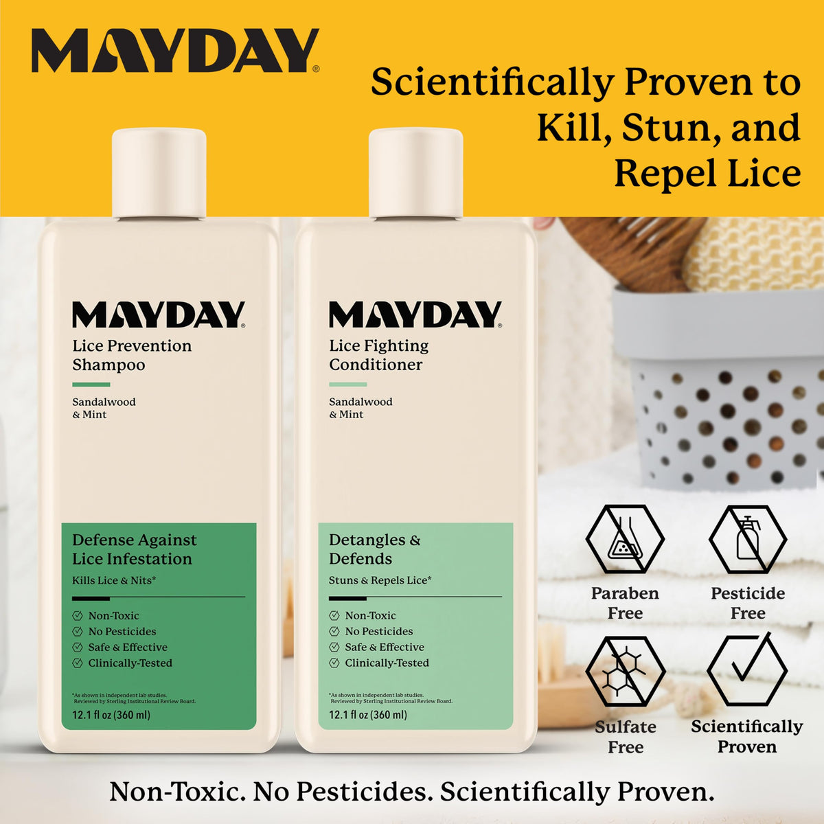 MAYDAY Daily Lice Routine Bundle β Non-Toxic 12oz Shampoo & 12oz Conditioner | Sandalwood & Mint