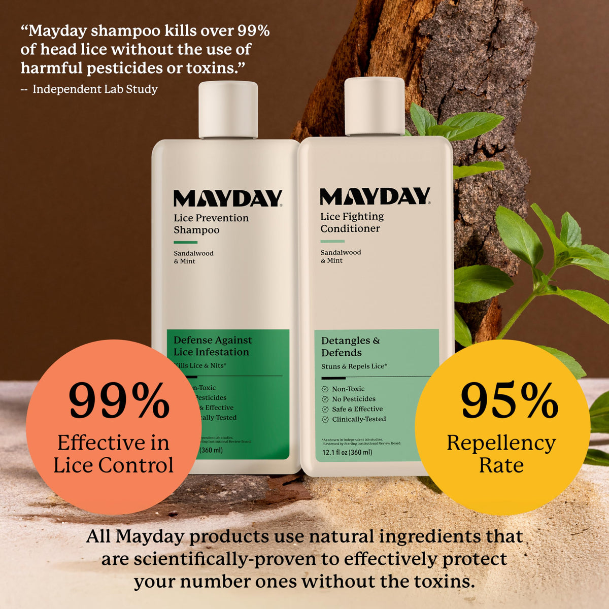 MAYDAY Daily Lice Routine Bundle β Non-Toxic 12oz Shampoo & 12oz Conditioner | Sandalwood & Mint