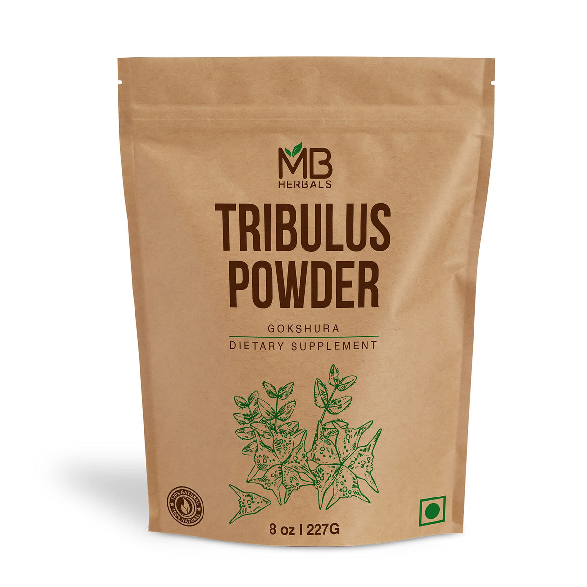 MB Herbals Tribulus Powder 8 أوقية | 75 حصة | خالٍ من الغلوتين | خالٍ من المواد الحافظة