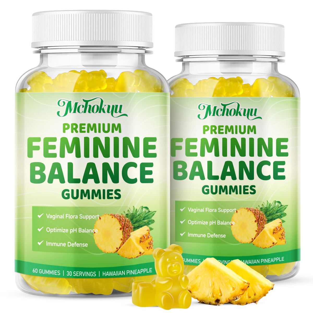 Mchokuu Premium Feminine Balance Gummies - توازن درجة الحموضة ودعم المناعة، 120 قطعة حلوى