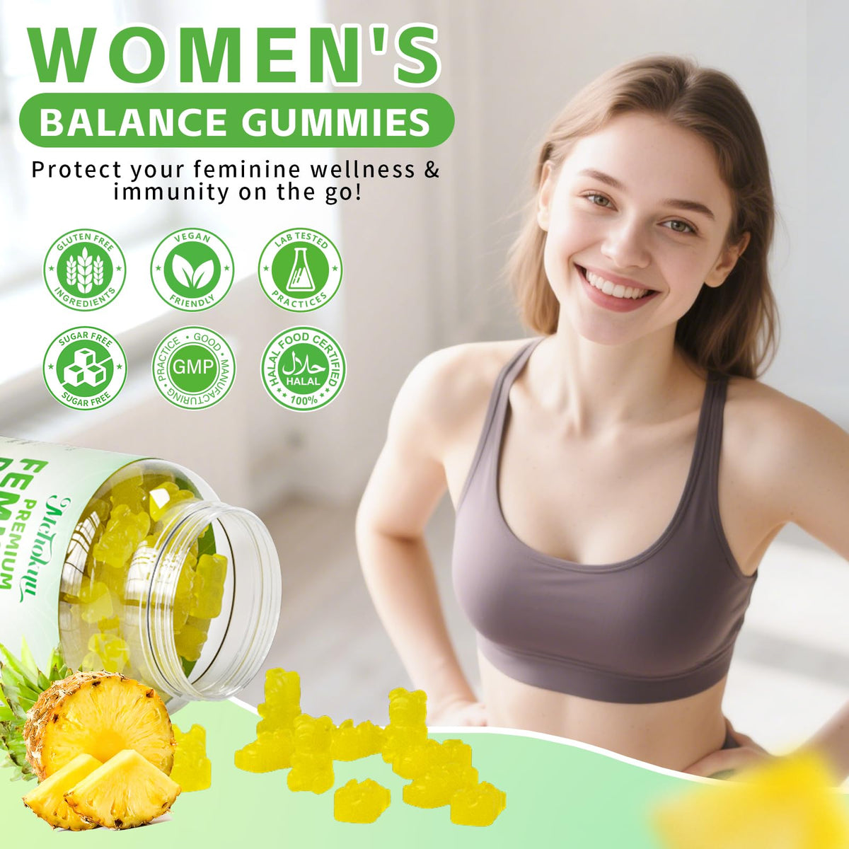 Mchokuu Premium Feminine Balance Gummies - توازن درجة الحموضة ودعم المناعة، 120 قطعة حلوى