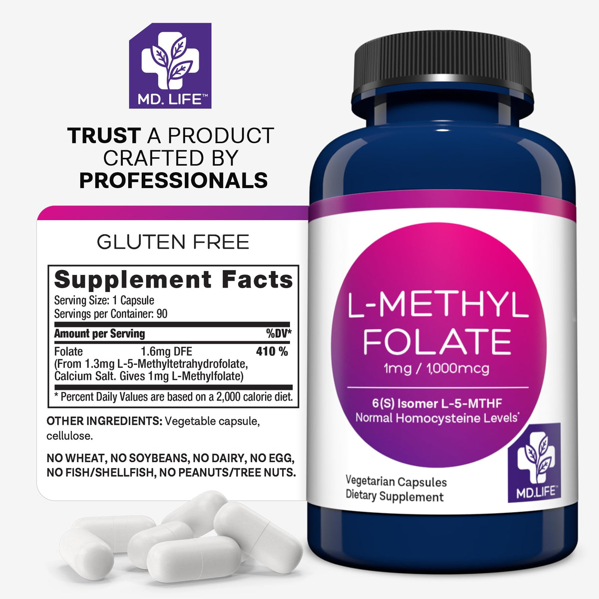 MD Life L-Methylfolate 1 mg | دعم MTHFR بدرجة احترافية | 90 كبسولة