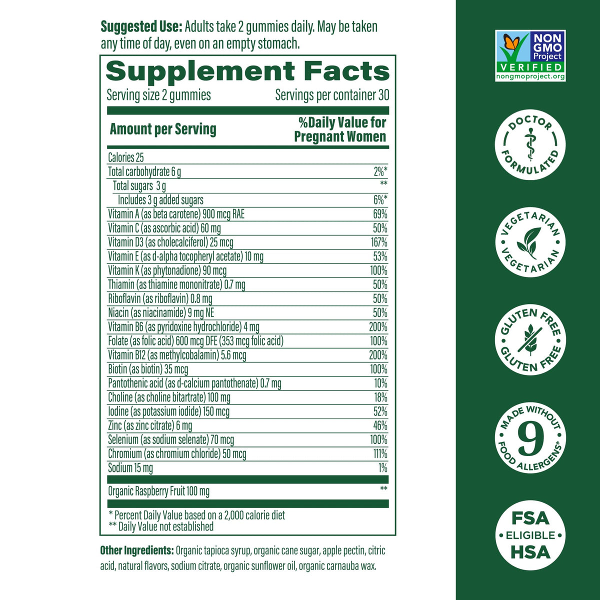 MegaFood Baby & Me 2 Prenatal Gummies – حمض الفوليك، الكولين، توت العليق الأحمر، 60 قطعة مضغ