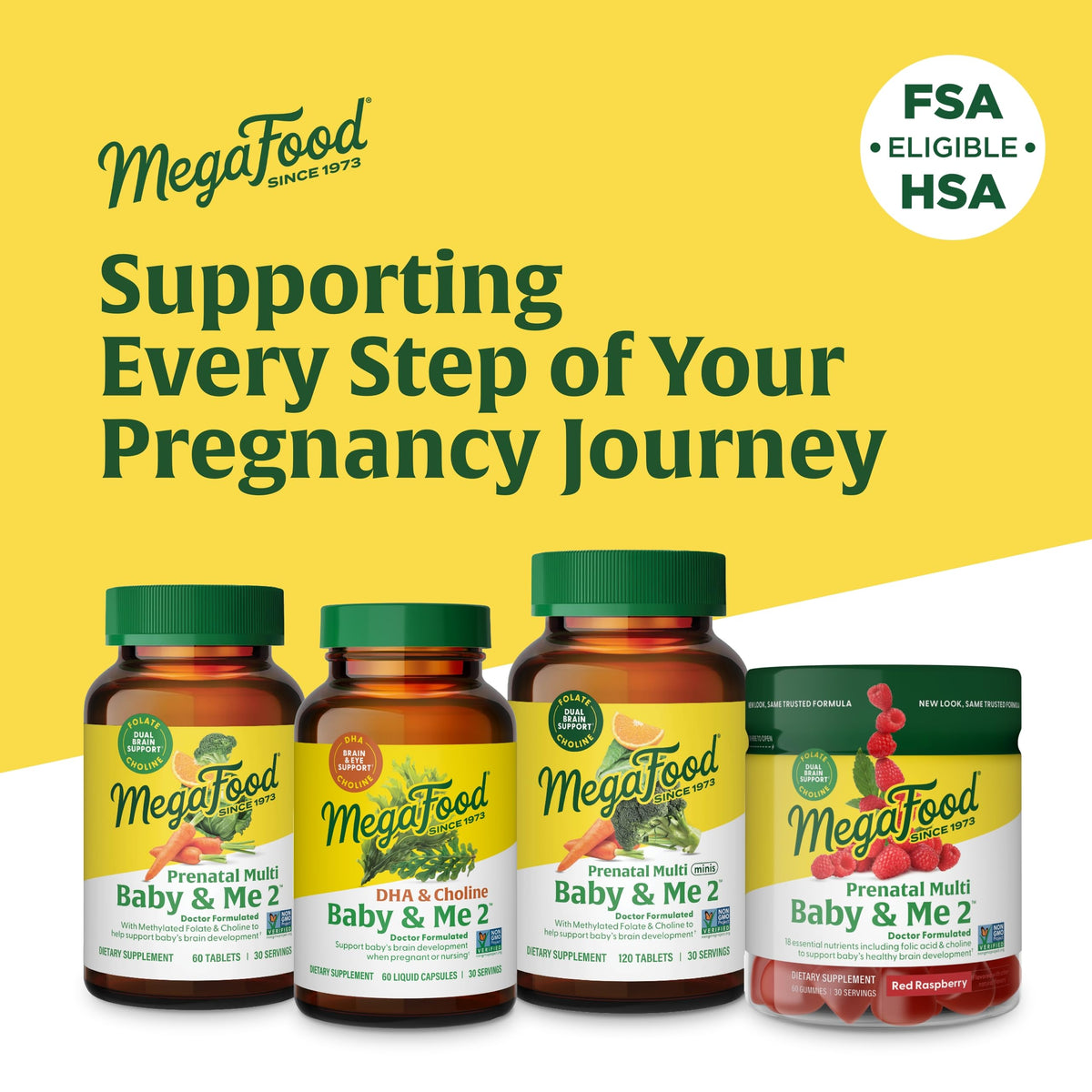 MegaFood Baby & Me 2 Prenatal Gummies – حمض الفوليك، الكولين، توت العليق الأحمر، 60 قطعة مضغ