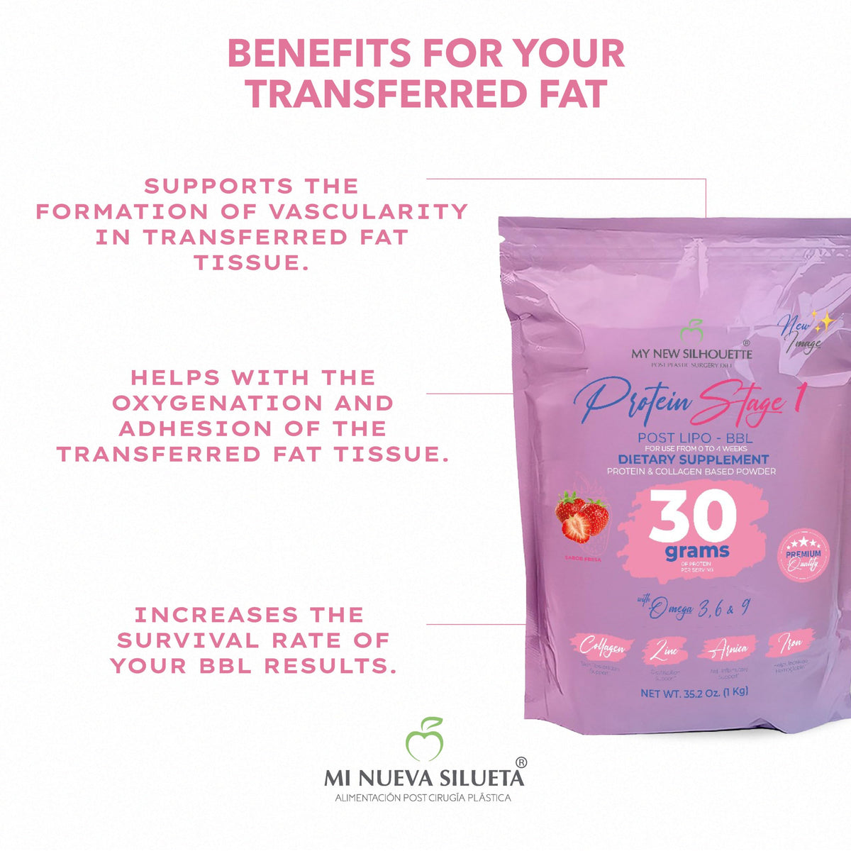 MI NUEVA SILUETA Lipotransfer Protein Stage 1 β Strawberry, 30 g per Serving