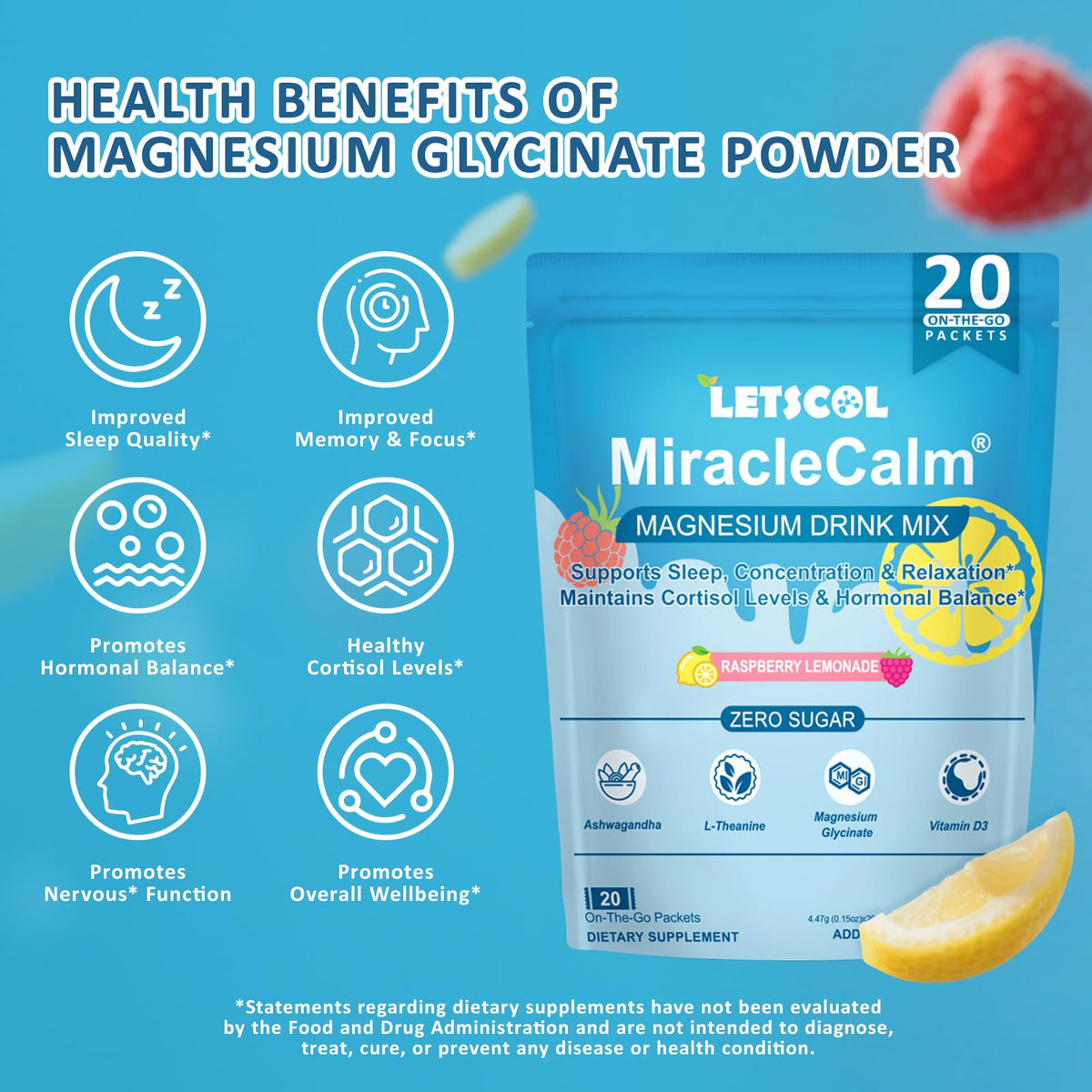 MiracleCalm Drink Mix Powder β Calm Magnesium + Calcium for Sleep, Stress Relief & Focus (Sugar Free)