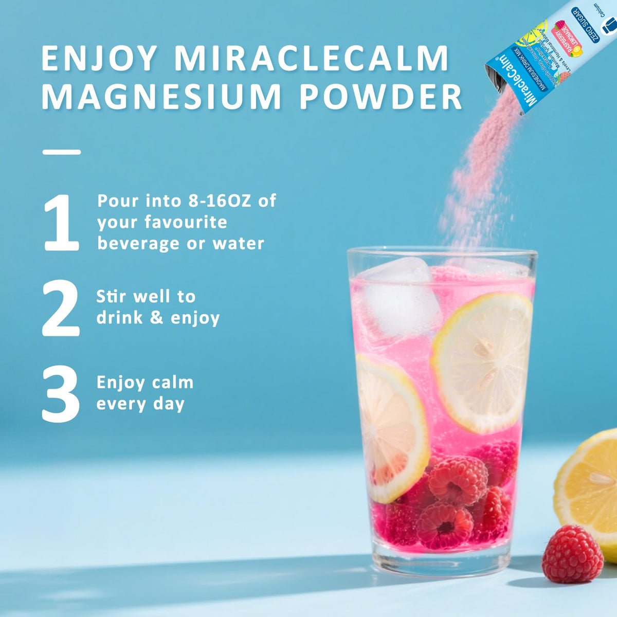 MiracleCalm Drink Mix Powder β Calm Magnesium + Calcium for Sleep, Stress Relief & Focus (Sugar Free)