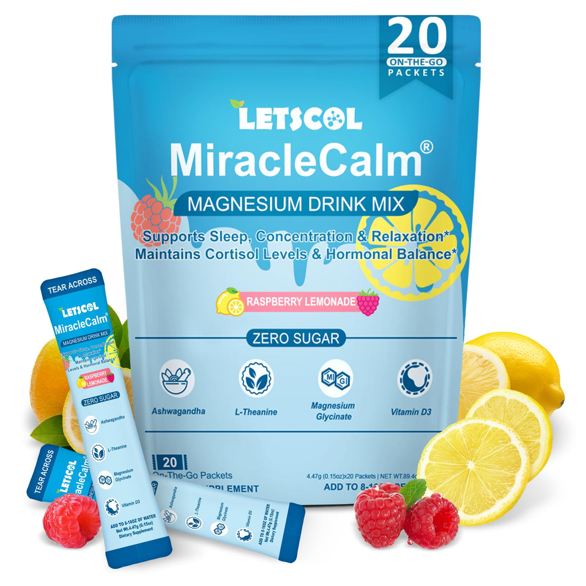 MiracleCalm Drink Mix Powder β Calm Magnesium + Calcium for Sleep, Stress Relief & Focus (Sugar Free)