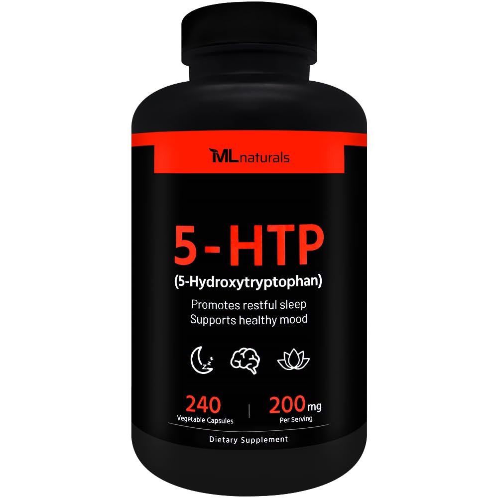 ML Naturals 5-HTP 200 ملجم | 240 كبسولة نباتية | غير معدل وراثيًا، خالي من الغلوتين، معتمد من NSF