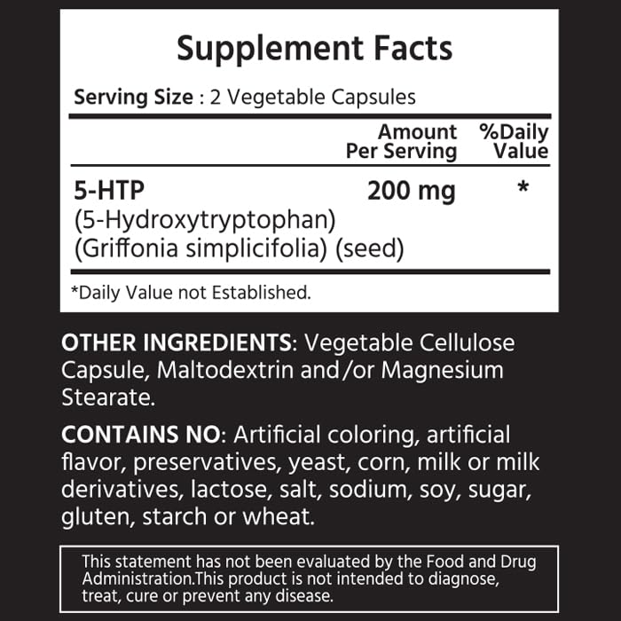 ML Naturals 5-HTP 200 ملجم | 240 كبسولة نباتية | غير معدل وراثيًا، خالي من الغلوتين، معتمد من NSF