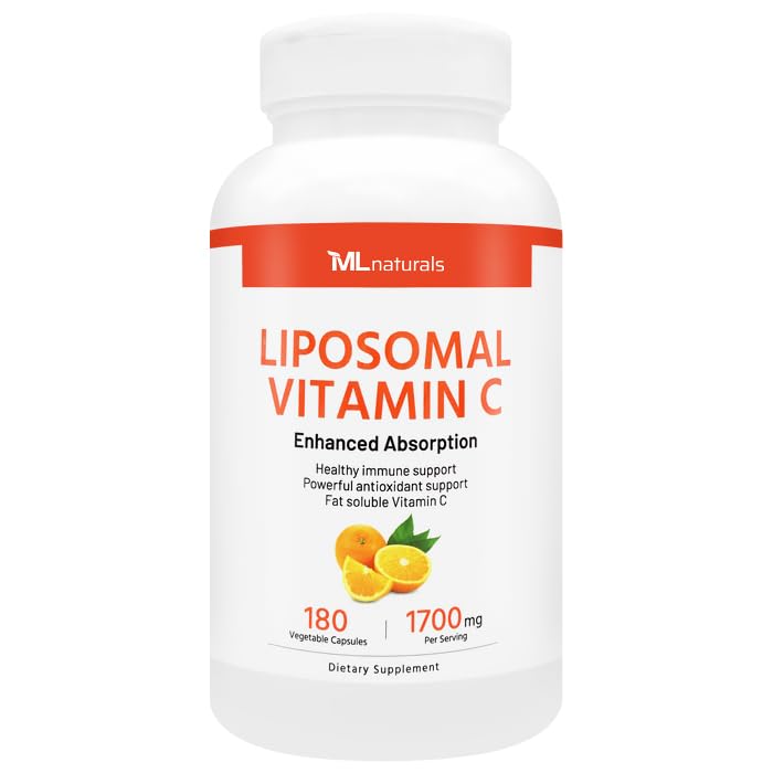ML Naturals فيتامين سي ليبوسومي عالي الفعالية 1700 ملجم | 180 كبسولة نباتية