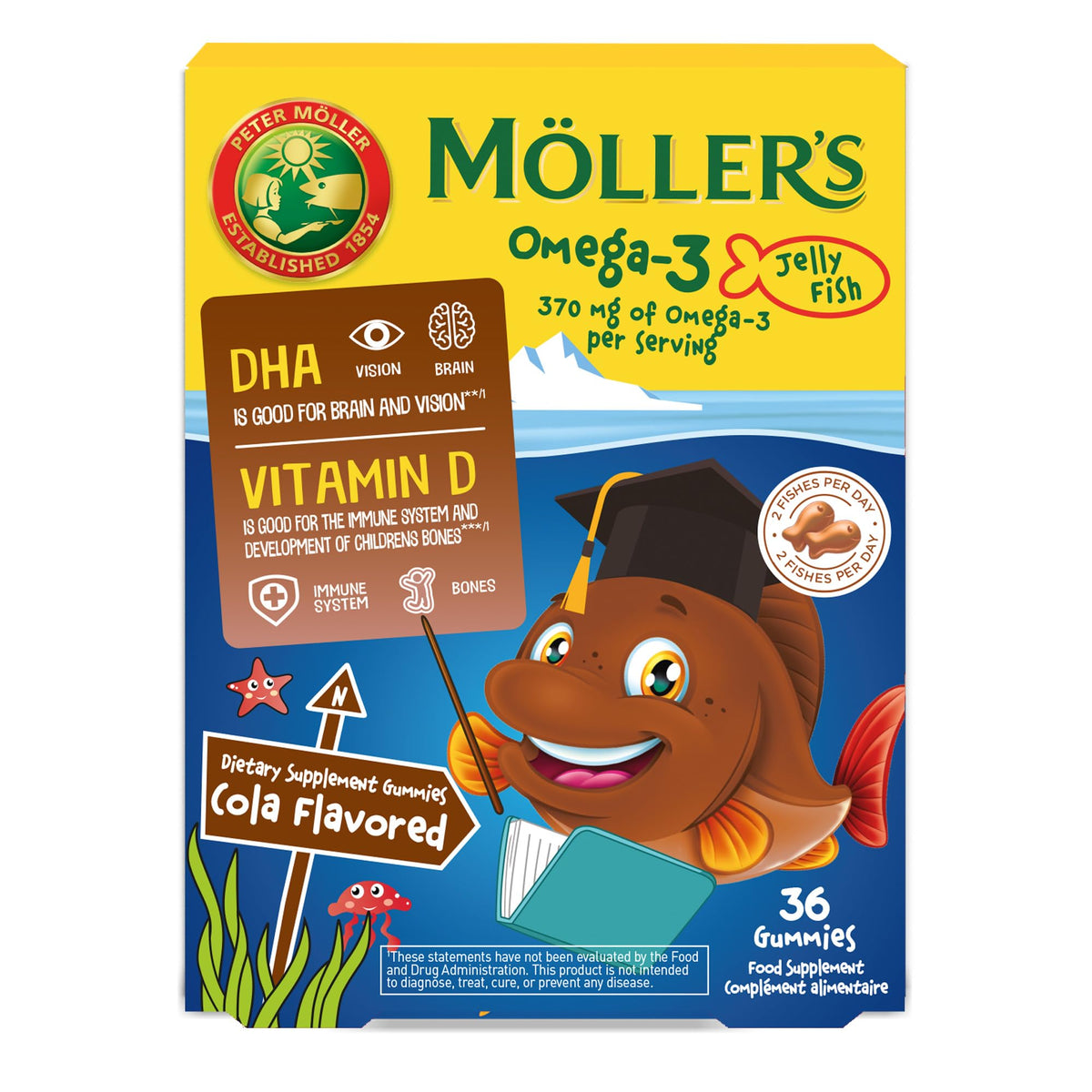 Moller’s ® أوميغا-3 جيلي للأطفال – بنكهة الكولا، 36 كبسولة | DHA و EPA، خالٍ من الغلوتين