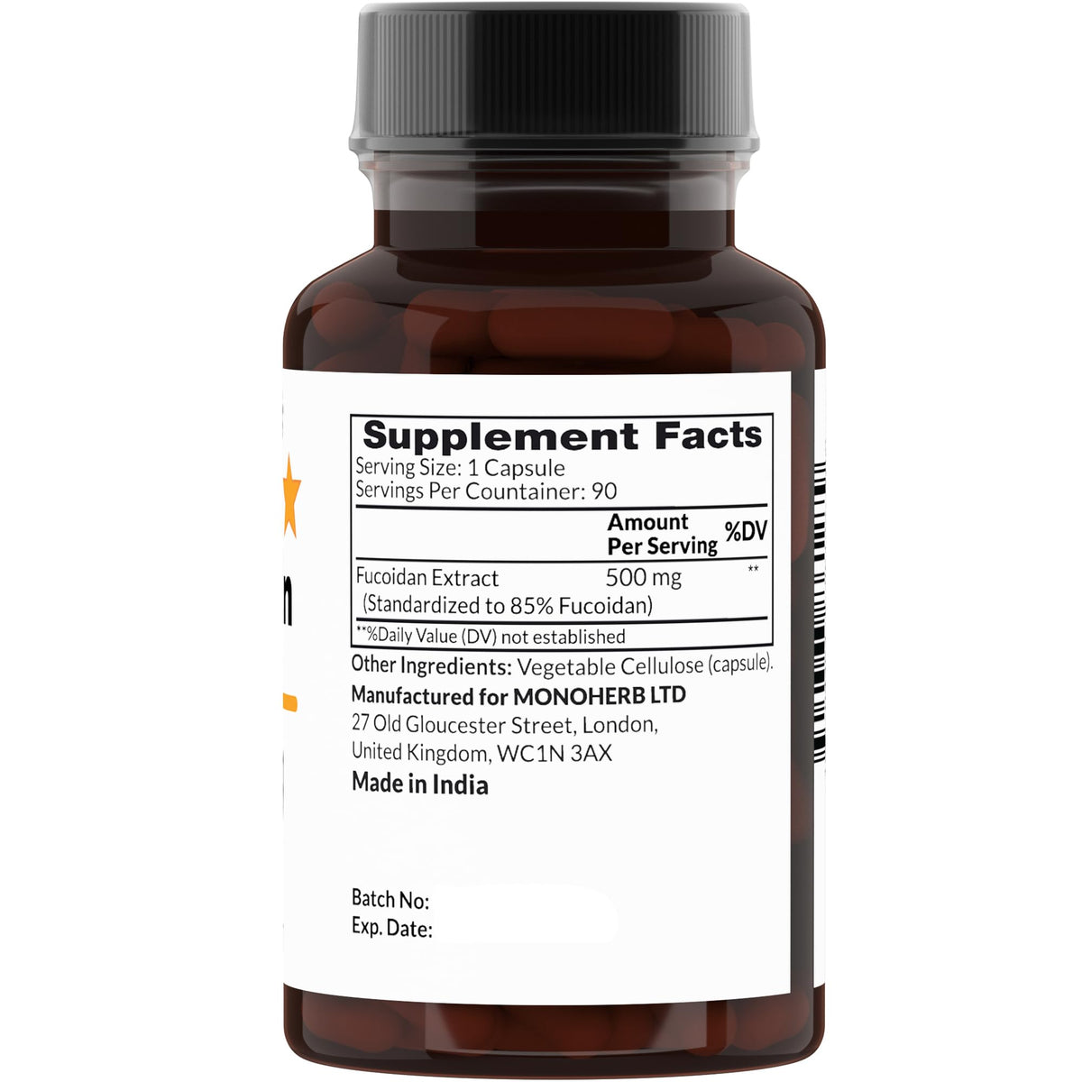 MONOHERB Fucoidan 85% 500 mg β 90 Capsules | Immune Support
