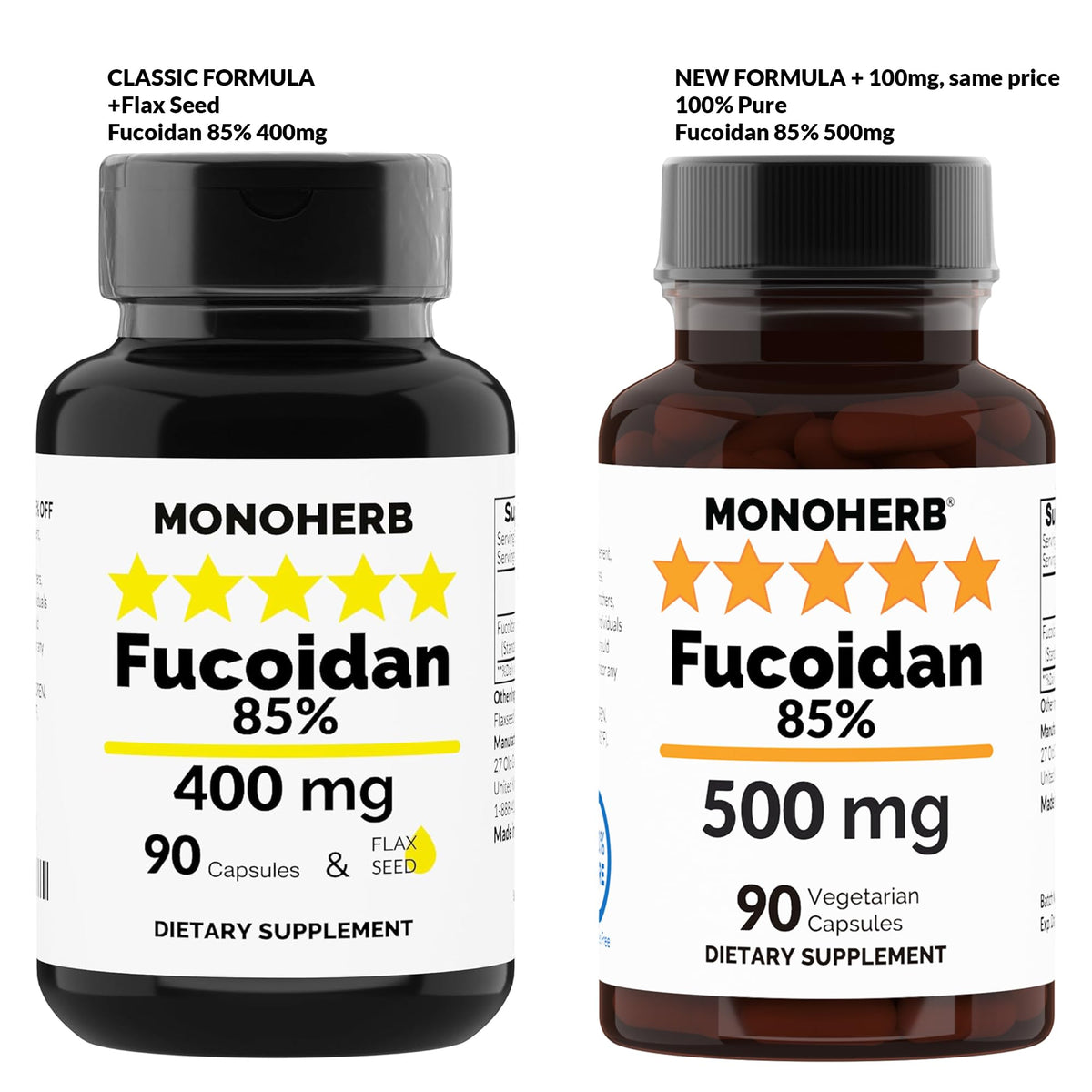 MONOHERB Fucoidan 85% 500 mg β 90 Capsules | Immune Support