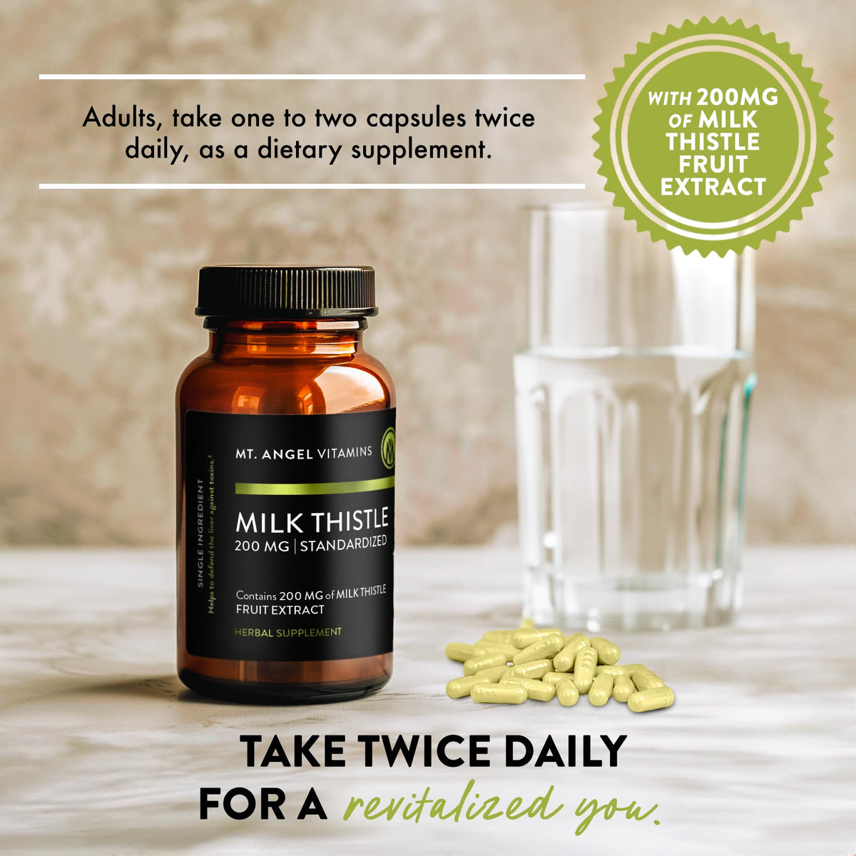 شوكة الحليب من Mt. Angel Vitamins - مكمل دعم الكبد النباتي - صحة الكبد المثلى وإزالة السموم العشبية - خالٍ من الكائنات المعدلة وراثيًا والغلوتين - صنع في الولايات المتحدة الأمريكية - 60 كبسولة