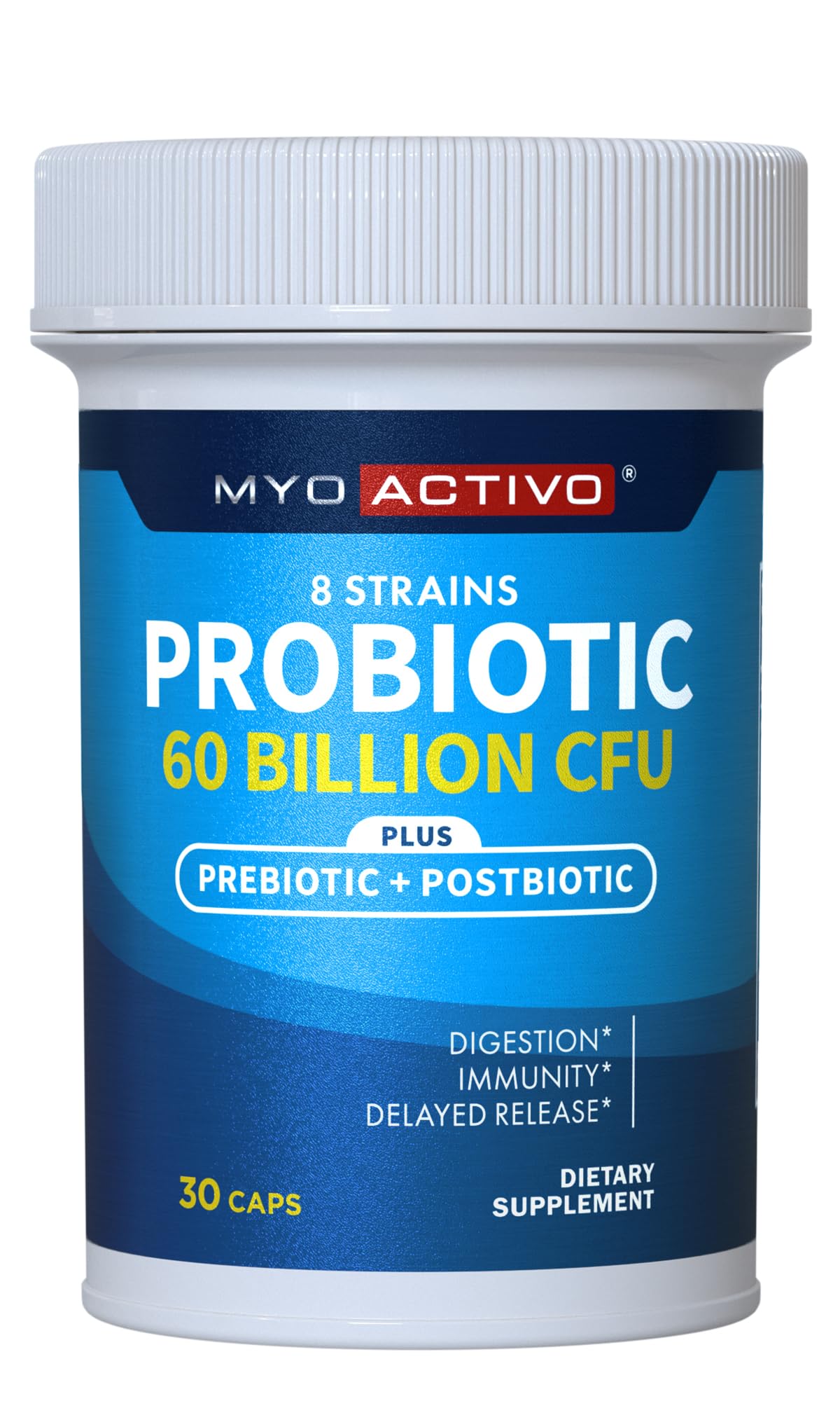 MyoActivo 60 مليار وحدة مستعمرة بروبيوتيك - 8 سلالات، بريبيوتيك، وبوستبيوتيك