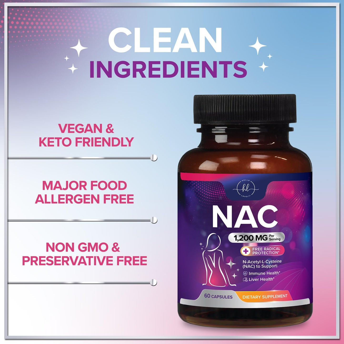 NAC 1200mg Supplement – Immune Support, Antioxidants, Liver & Lung Health | Made in USA, Vegan, Non-GMO, Gluten-Free | 60 Capsules