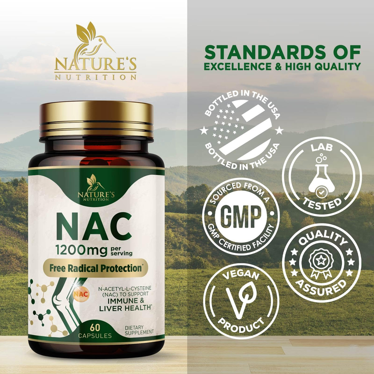 مكملات NAC إن-أسيتيل إل-سيستين (NAC) 1200 ملجم - مكمل NAC لصحة الرئة ودعم المناعة، ودعم الكبد ومضادات الأكسدة، خالٍ من إن-أسيتيل سيستين، خالٍ من الغلوتين، غير معدّل وراثيًا، 60 كبسولة نباتية