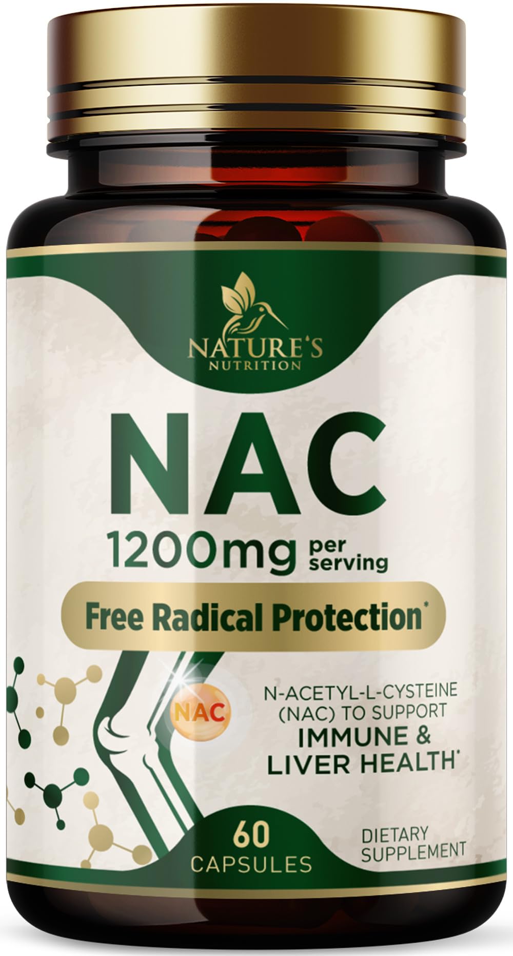 مكملات NAC إن-أسيتيل إل-سيستين (NAC) 1200 ملجم - مكمل NAC لصحة الرئة ودعم المناعة، ودعم الكبد ومضادات الأكسدة، خالٍ من إن-أسيتيل سيستين، خالٍ من الغلوتين، غير معدّل وراثيًا، 60 كبسولة نباتية