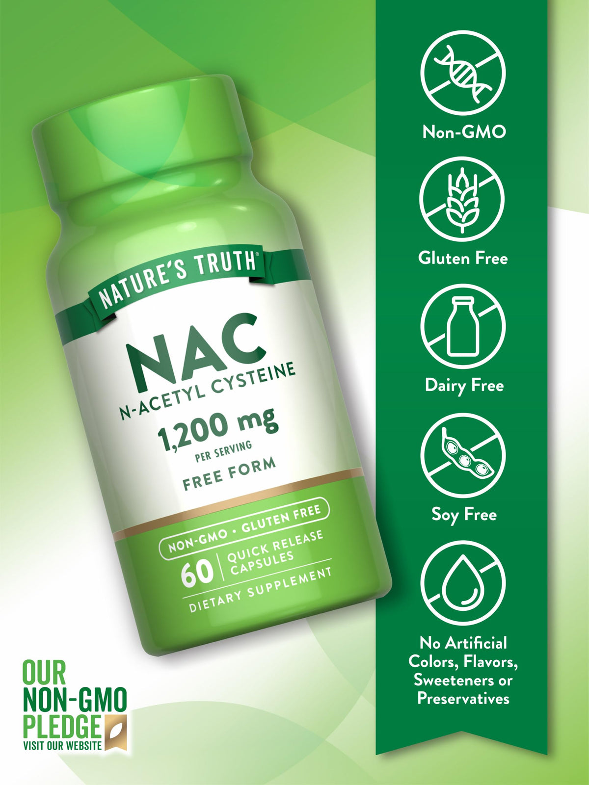 Nature's Truth NAC 1200mg β 60 Capsules | N-Acetyl Cysteine | Non-GMO