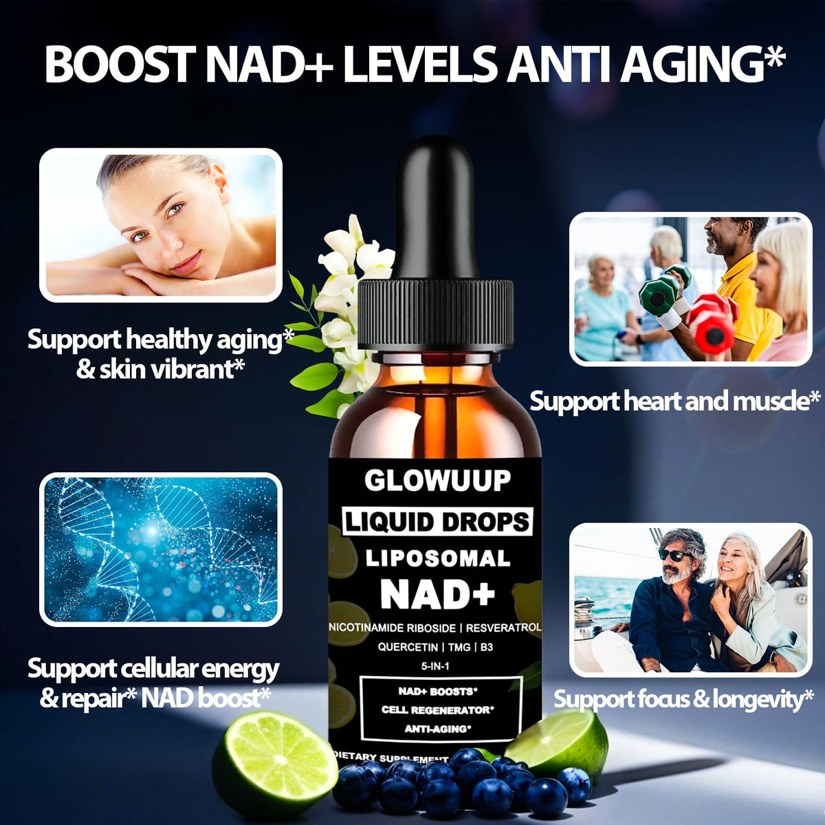 NAD+ Liposomal NR + Resveratrol 900mg | Energy & Longevity | GLOWUUP