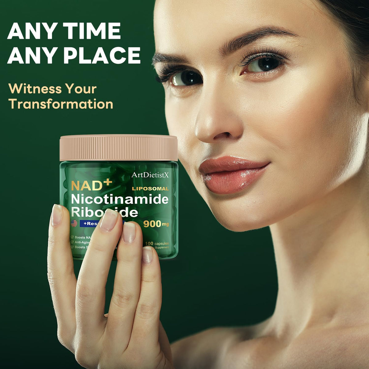 NAD+ NMN 900 ملجم ليبوسومال NR مع ريسفيراترول – 100 كبسولة