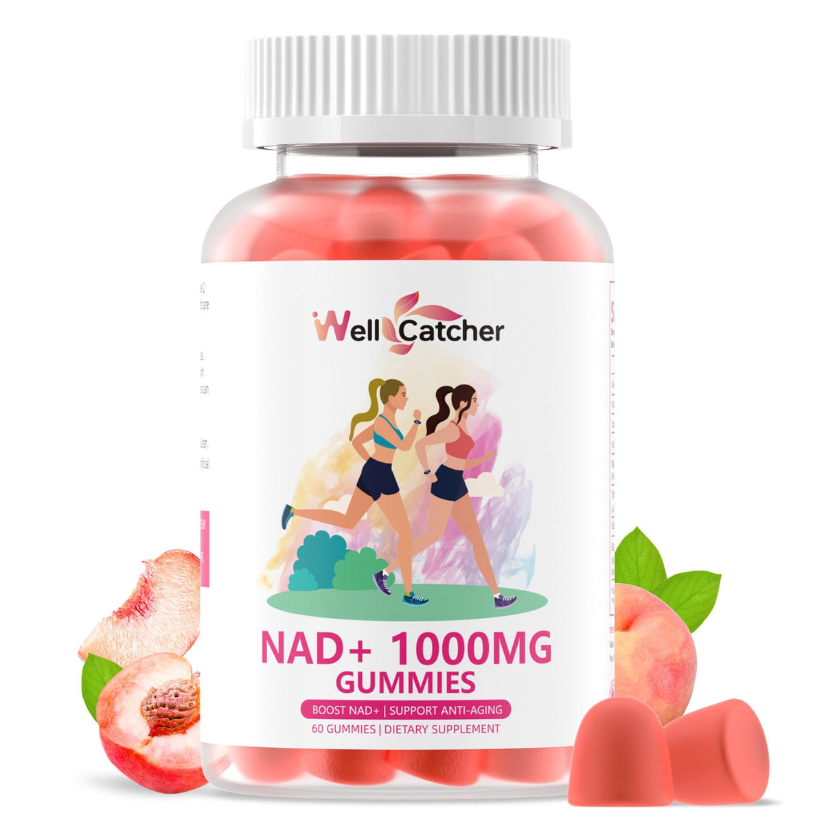 معينات NAD+ 1000 ملجم – فيتامين B3 خالٍ من السكر نياسيناميد (بالخوخ، 60 قطعة) | معزز NAD+ ومقاوم للشيخوخة
