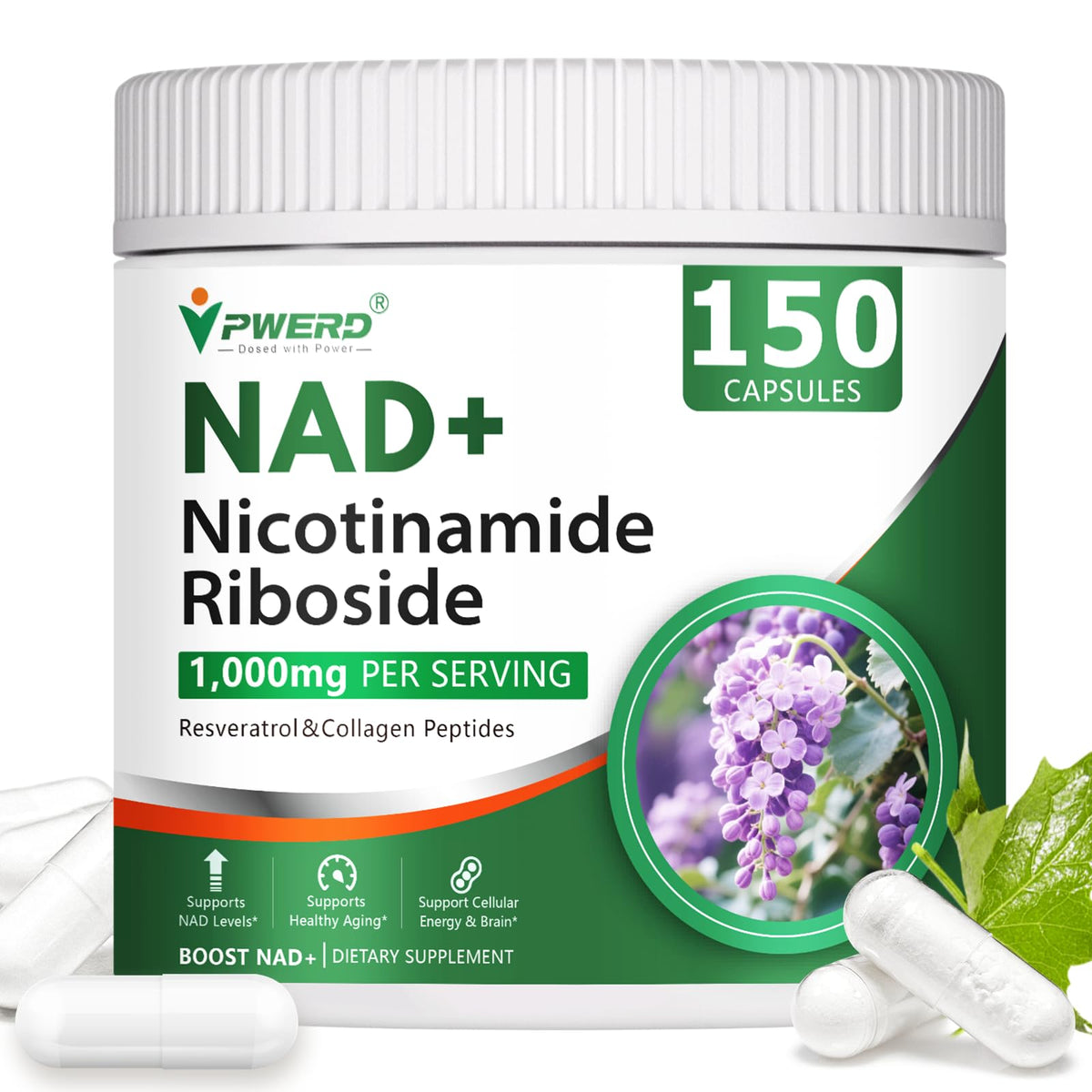 150 Caps NAD+ Trans-Resveratrol 1000mg β Pure Organic Liposomal NAD+ with Nicotinamide Riboside & Resveratrol for Women | Pwerd