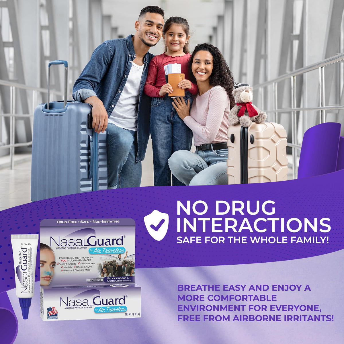 NasalGuard Airborne Particle Blocker Nasal Gel for Travel β Drug-Free, Unscented, 150+ Applications (0.1 oz)