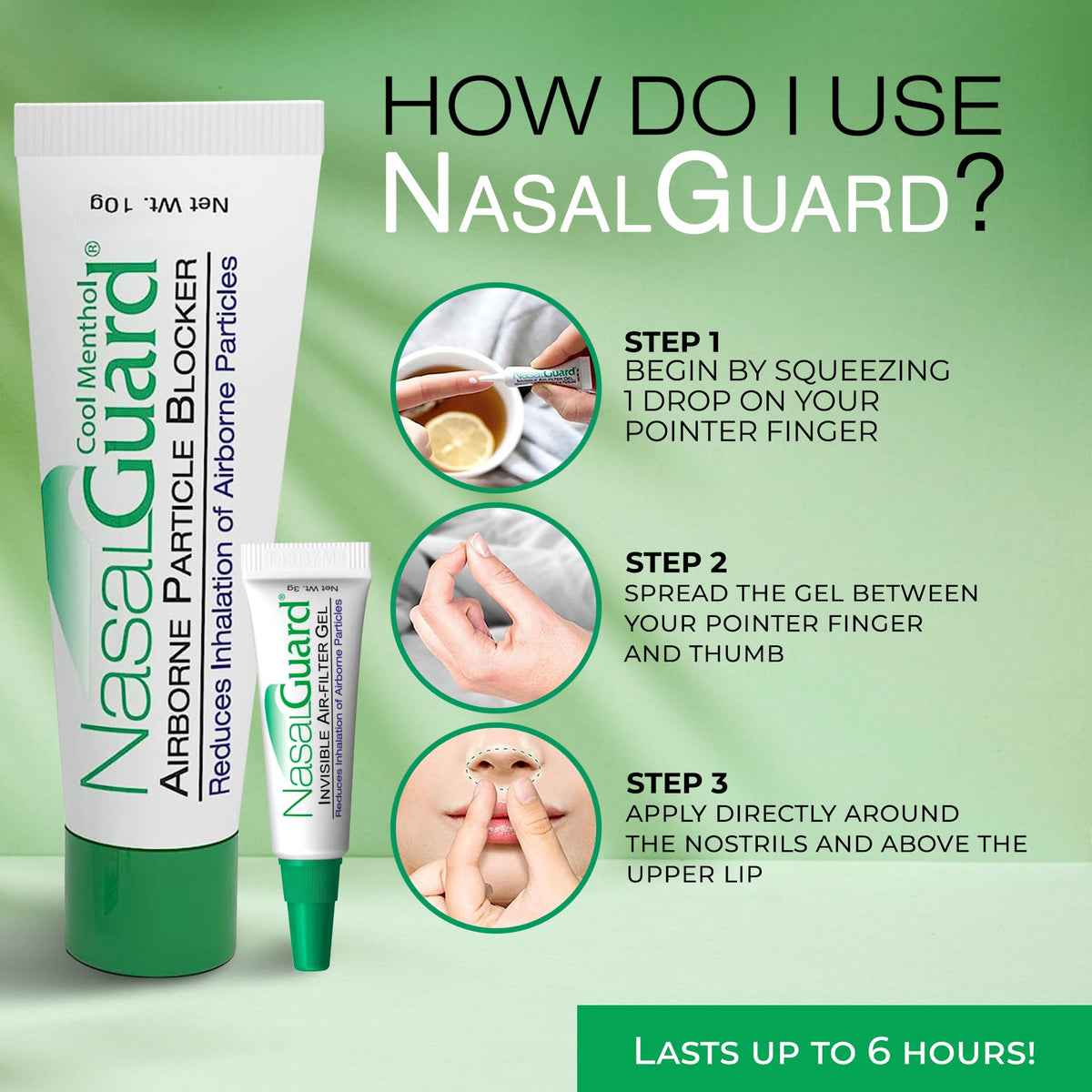 NasalGuard Airborne Particle Blocker Gel – Drug-Free, Travel-Ready Protection (Made in USA, Menthol)