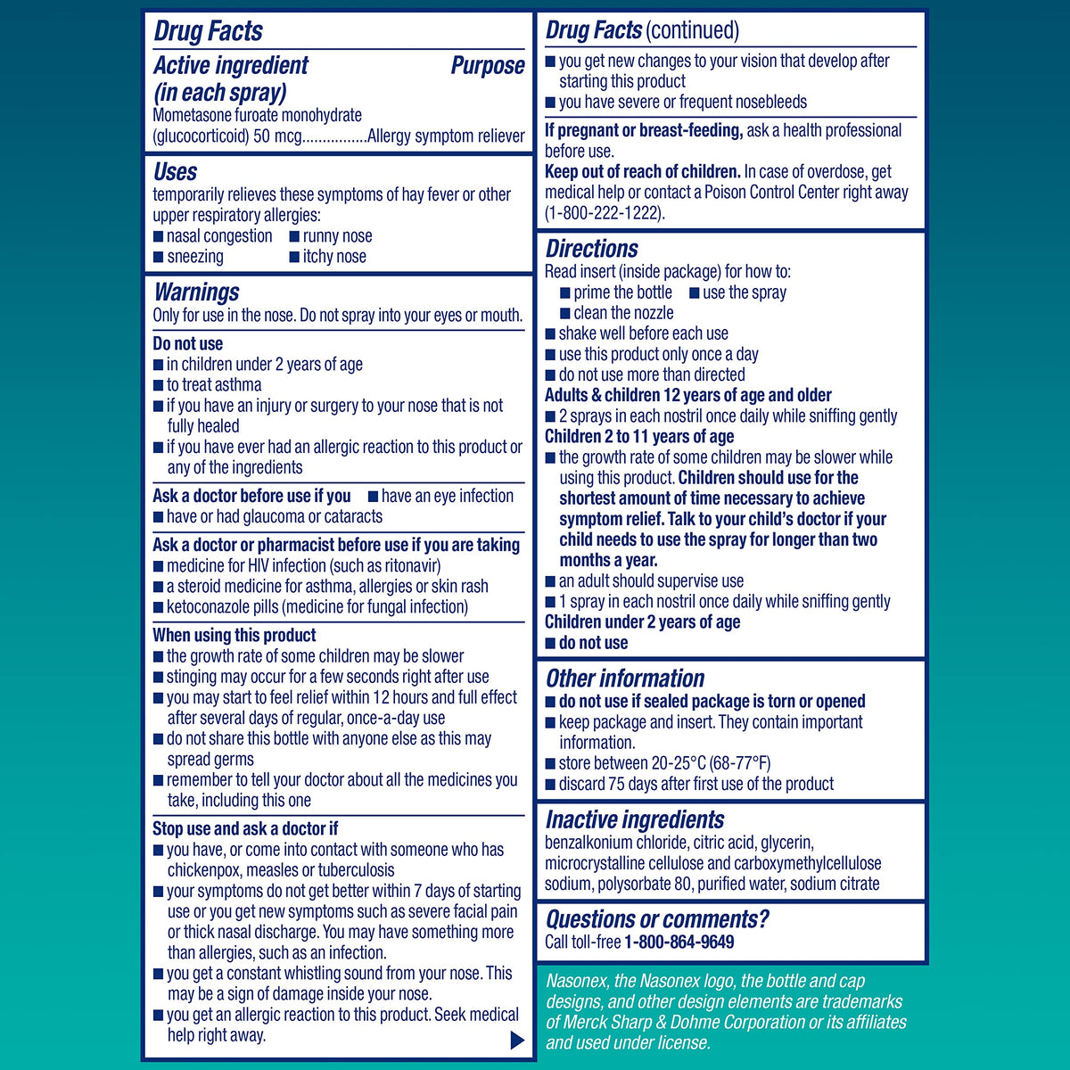 Nasonex 24HR Allergy Nasal Spray – Non-Drowsy, Scent-Free, Prescription-Strength (120 Sprays)