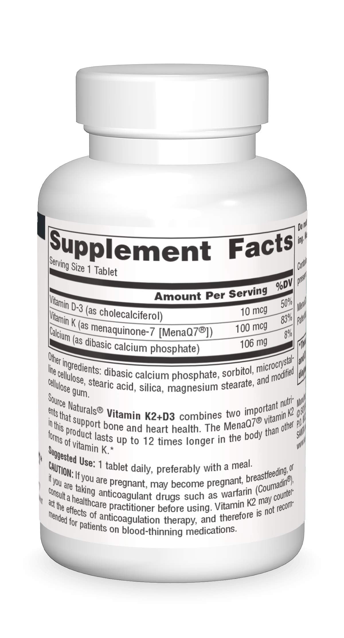 Source Naturals Vitamin K2 + D3 (MK-7) β Bone & Heart Health, 60 Tablets