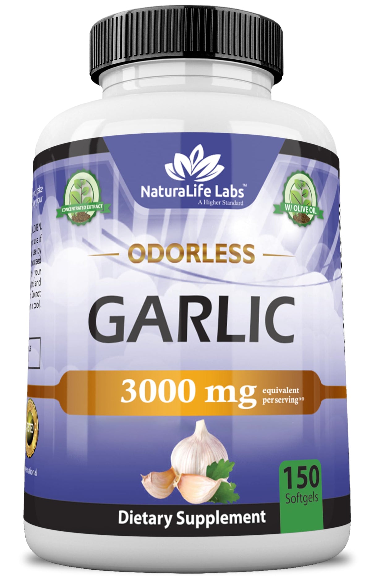 NaturaLife Labs ثوم بدون رائحة – 3,000 ملجم لكل جرعة | 150 كبسولة هلامية | غير معدل وراثياً، خالٍ من الجلوتين