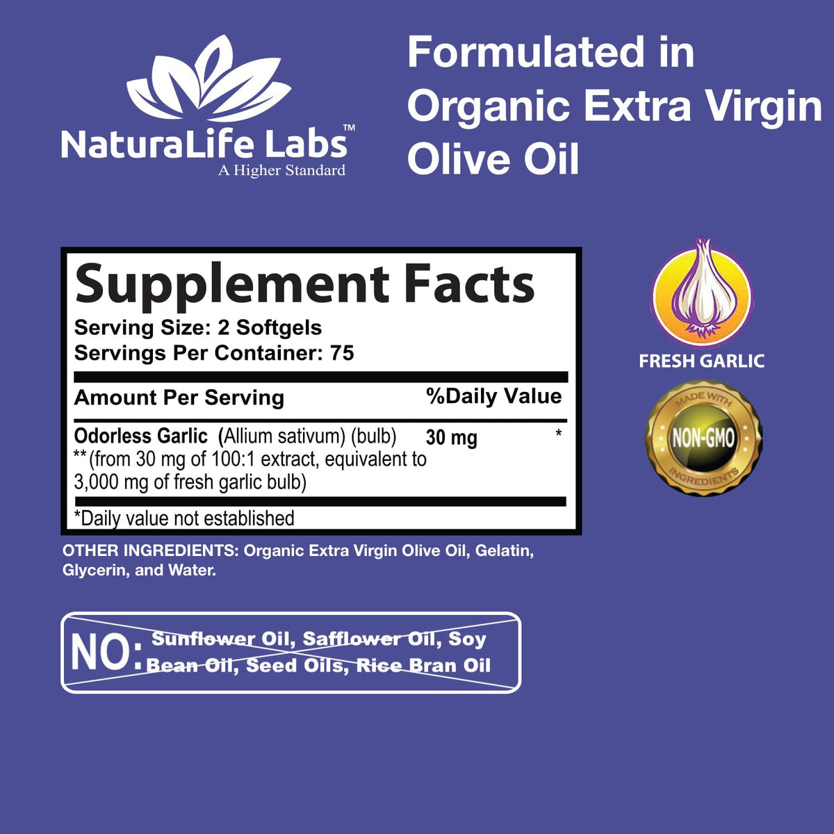 NaturaLife Labs ثوم بدون رائحة – 3,000 ملجم لكل جرعة | 150 كبسولة هلامية | غير معدل وراثياً، خالٍ من الجلوتين