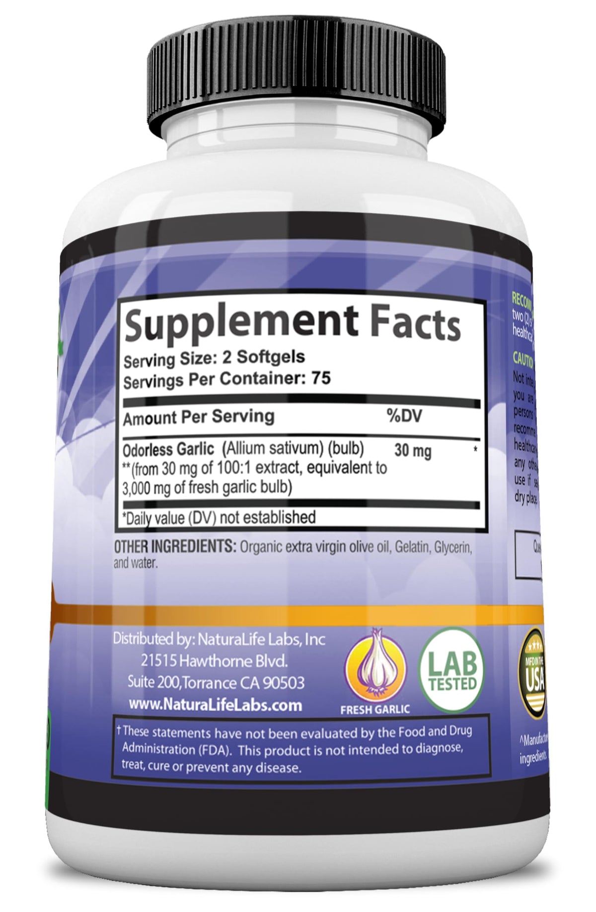 NaturaLife Labs ثوم بدون رائحة – 3,000 ملجم لكل جرعة | 150 كبسولة هلامية | غير معدل وراثياً، خالٍ من الجلوتين