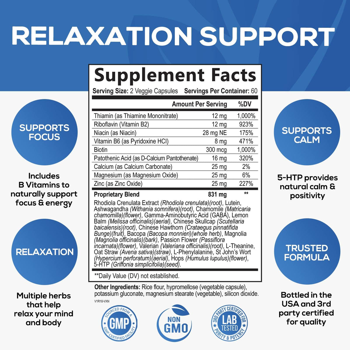 Natural Calm: Ashwagandha, GABA & Magnesium β Unwind, Focus & Immune Support (120 Capsules) | Vegan, Non-GMO, Gluten Free, Made in USA