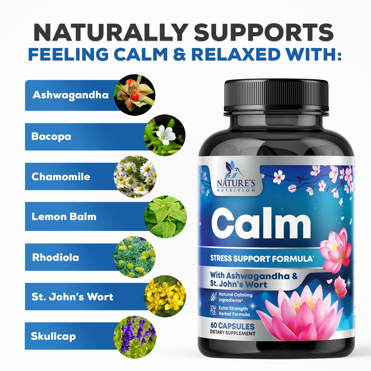Natural Calm: Ashwagandha, GABA & Magnesium β Unwind, Focus & Immune Support (120 Capsules) | Vegan, Non-GMO, Gluten Free, Made in USA