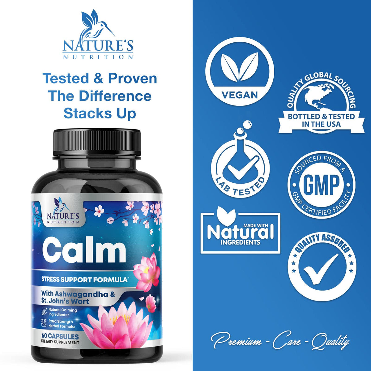 Natural Calm: Ashwagandha, GABA & Magnesium β Unwind, Focus & Immune Support (120 Capsules) | Vegan, Non-GMO, Gluten Free, Made in USA