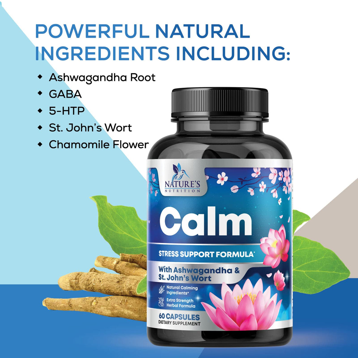 Natural Calm: Ashwagandha, GABA & Magnesium β Unwind, Focus & Immune Support (120 Capsules) | Vegan, Non-GMO, Gluten Free, Made in USA