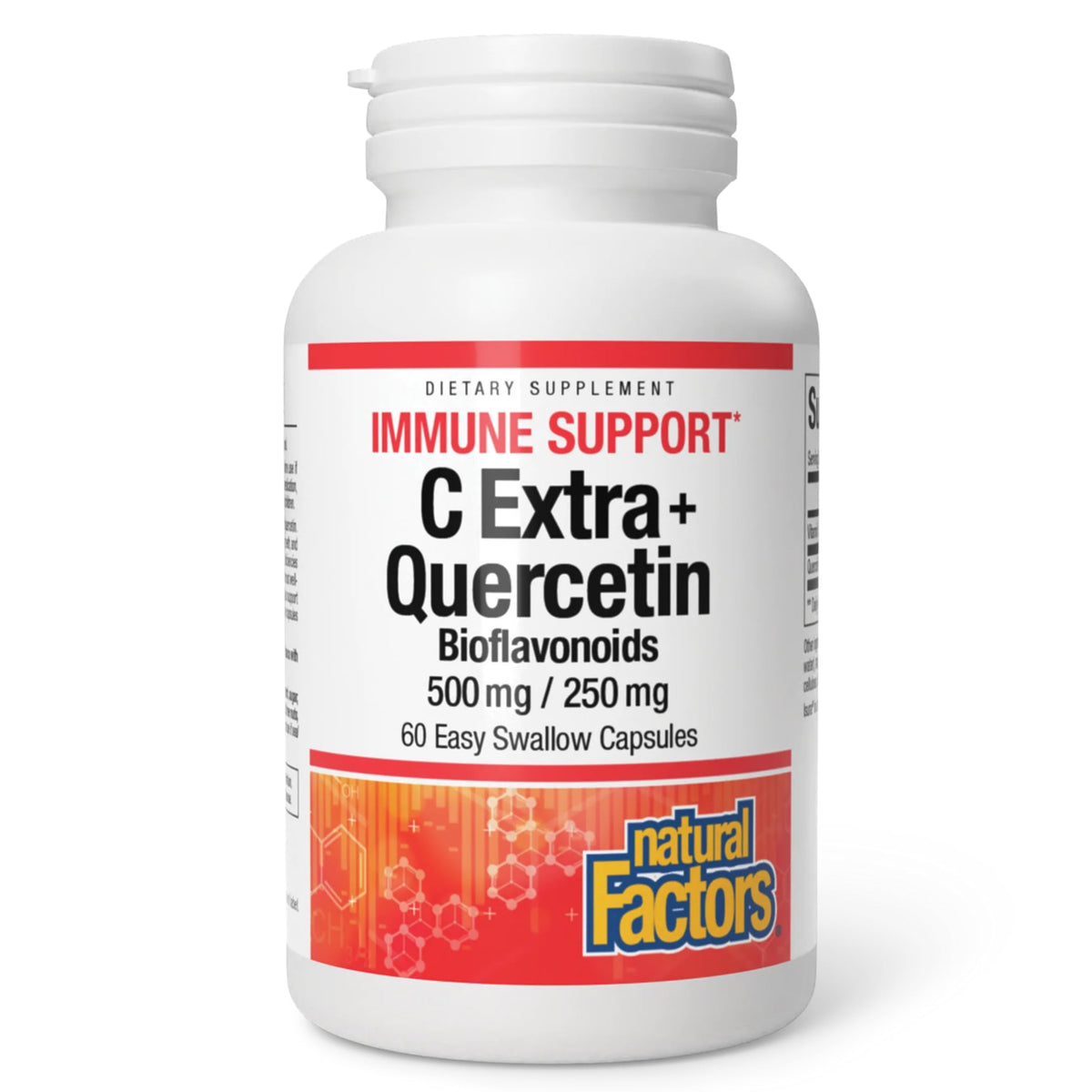 Natural Factors C Extra + Quercetin – 60 كبسولة سهلة البلع | فيتامين سي 500 ملجم وكيرسيتين 250 ملجم | غير معدّل وراثيًا، نباتي