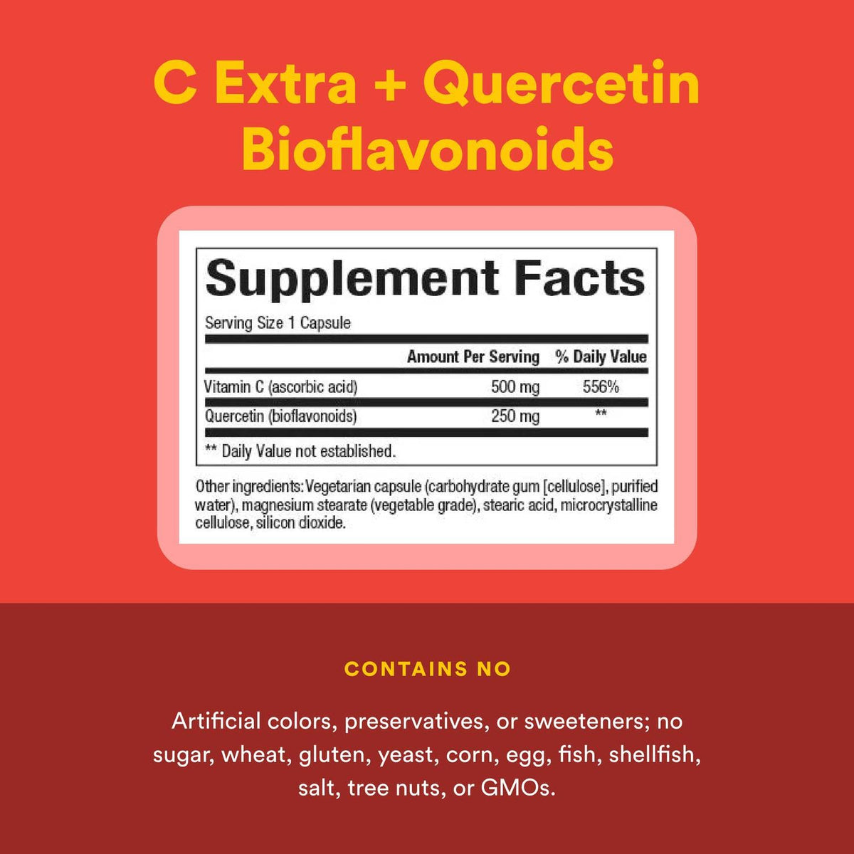Natural Factors C Extra + Quercetin – 60 كبسولة سهلة البلع | فيتامين سي 500 ملجم وكيرسيتين 250 ملجم | غير معدّل وراثيًا، نباتي