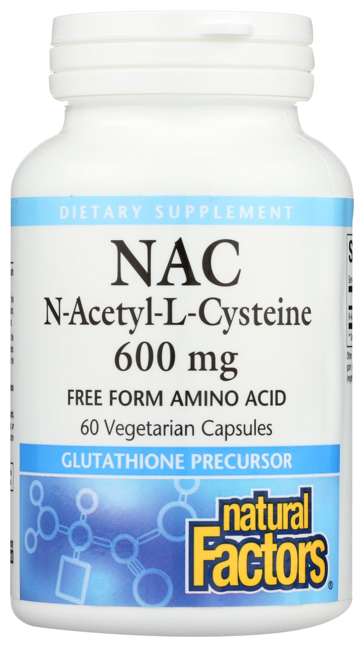 Natural Factors NAC 600 mg – إن-أسيتيل-إل-سيستين لدعم المناعة وصحة الكبد والرئة | 60 كبسولة نباتية
