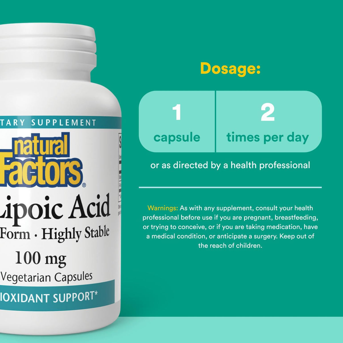 Natural Factors حمض R-Lipoic – دعم مضاد للأكسدة، 60 كبسولة