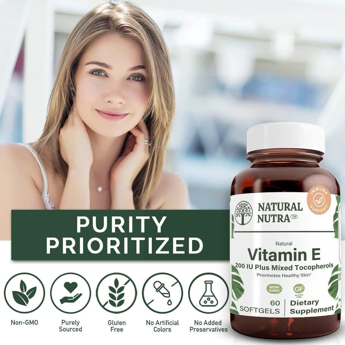 Natural Nutra فيتامين هـ 200 وحدة دولية كبسولات هلامية - صحة البشرة والشعر والأظافر والقلب