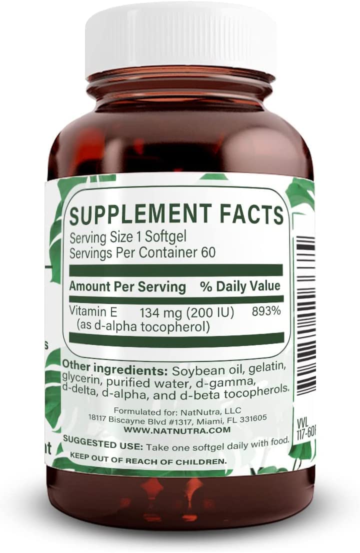Natural Nutra فيتامين هـ 200 وحدة دولية كبسولات هلامية - صحة البشرة والشعر والأظافر والقلب