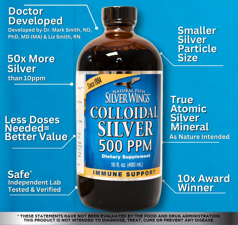 Natural Path Silver Wings Colloidal Silver 500ppm 16 oz – Immune Support Supplement